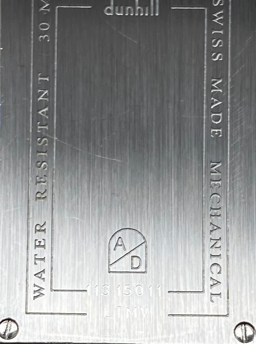 1990s Alfred Dunhill 'Facet' swiss Mechanical Wristwatch with silvered Dial on leather + Buckle & Box