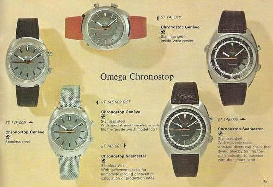 1969 Omega Chronostop Genéve Date Model 146.009 with Grey Sloped Dial in Stainless Steel on mesh bracelet