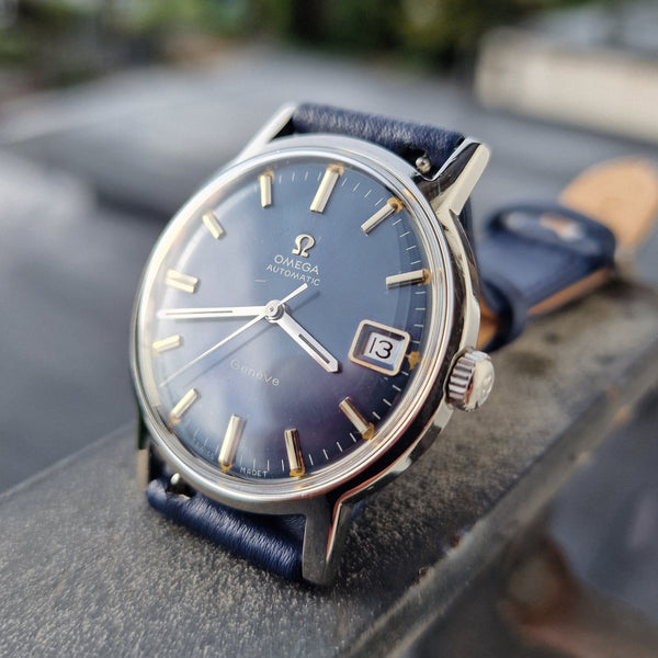 1969 Omega Geneve Automatic Date Model 166.070 with Stunning Rare Electric Blue Dial caliber 565