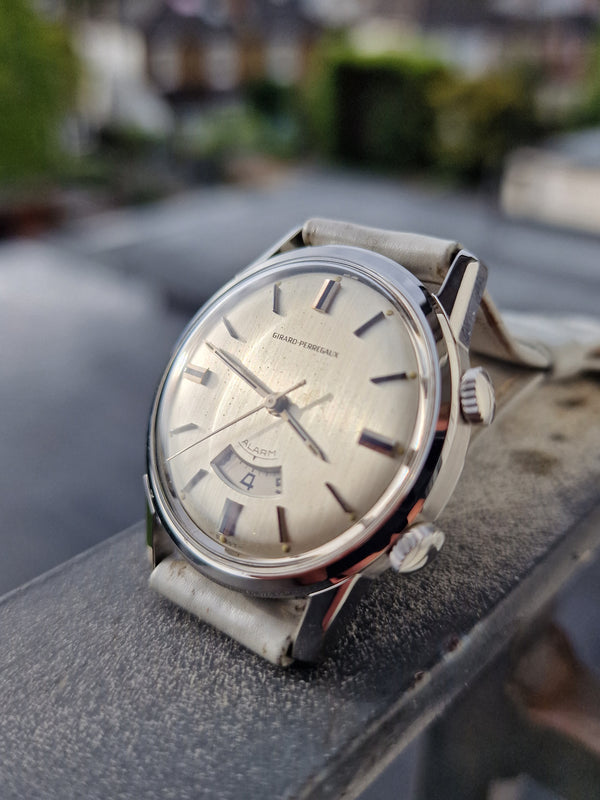 (RESERVED) Girard-Perregaux rare swiss Alarm classic wristwatch in Stainless Steel Circa 1960s 35mm