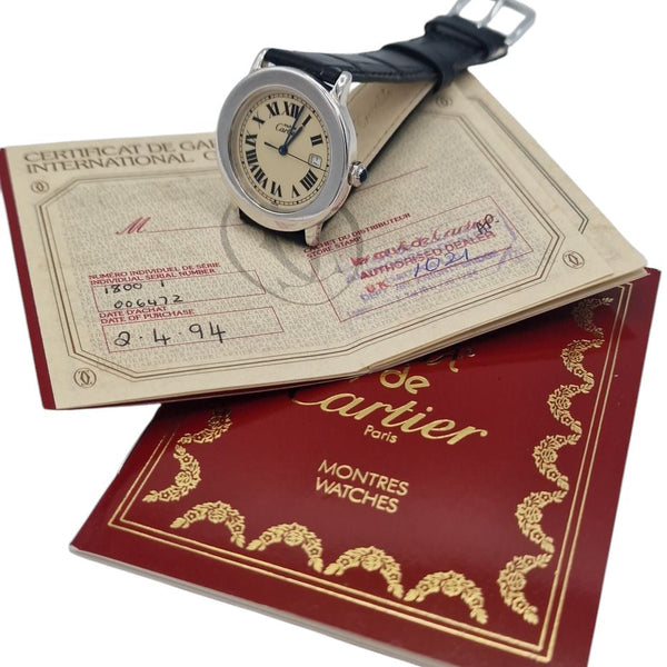 1994 Cartier 'Must de' Ronde with Roman Numerals in 925 Sterling Silver Vermeil Case Model 1800