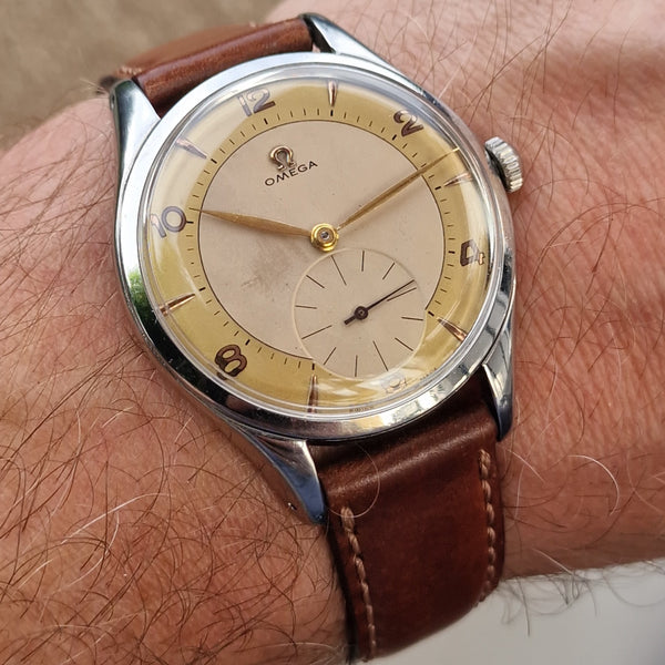 1956 Omega Huge Jumbo watch with Mixed Arabic Dial and Sub Seconds Model 2580-1  in Stainless Steel