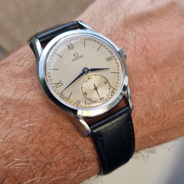 1947 Omega 36mm watch with rare lug design & original Dial Cal 30T2 Model 2487-1 Steel