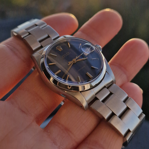 1981 Rolex Oyster Date Precision Classic Model 6694 with Stunning Blue satin Dial and gold Markers in Stainless Steel