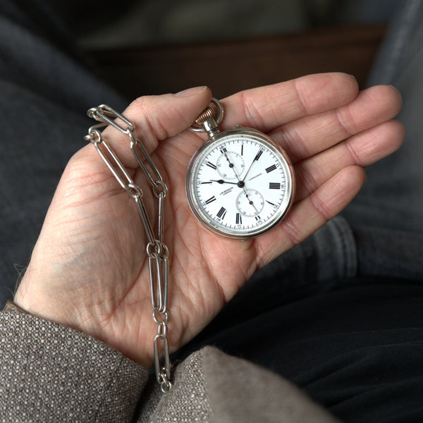 1909 J.W. Benson by Longines Solid Sterling Silver Chronograph Pocketwatch - Calibre 19.73N
