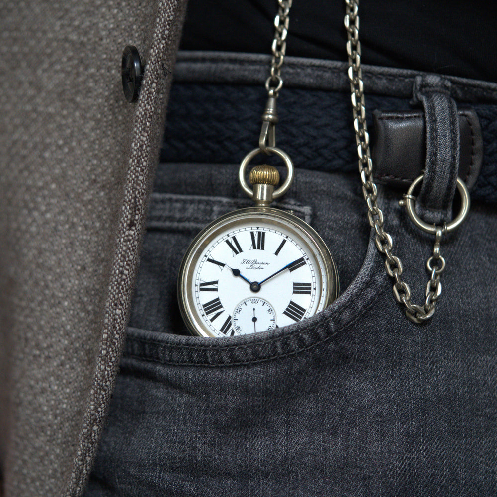 1895-1900 J.W. Benson of London Substantial Railway Guards Nickel Case Pocket Watch - Early All-English Lever