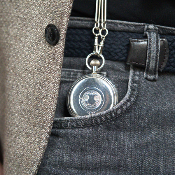 1917 Heavy Cased 2oz Solid Sterling Silver Full Hunter Pocket Watch - Retailed by Thos. Russell & Son, Liverpool