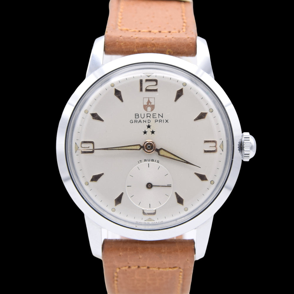 1950s Stunning Buren Grand Prix swiss unused - new old stock wristwatch with strap and tags