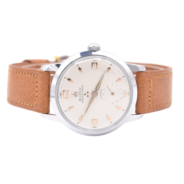 1950s Stunning Buren Grand Prix swiss unused - new old stock wristwatch with strap and tags