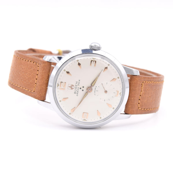 1950s Stunning Buren Grand Prix swiss unused - new old stock wristwatch with strap and tags