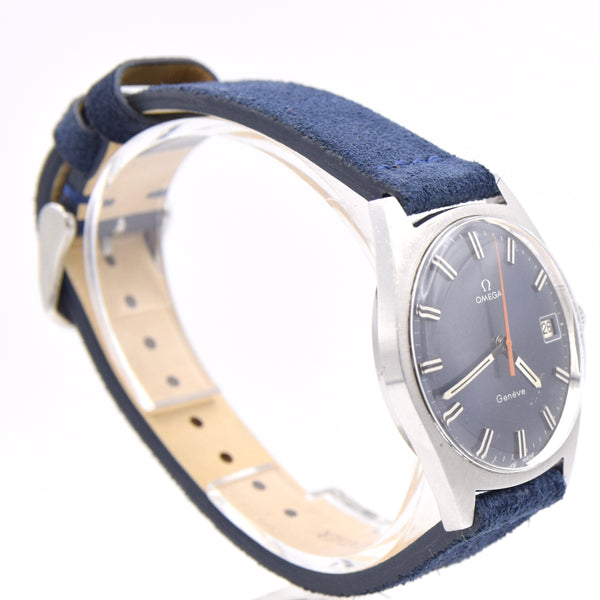 1969 Omega Geneve Date Model 136.041 Manual Wind with Metallic Blue Dial