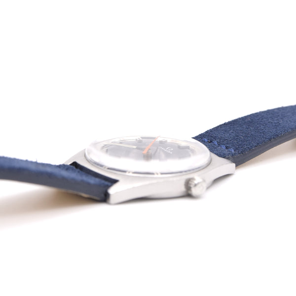 1969 Omega Geneve Date Model 136.041 Manual Wind with Metallic Blue Dial