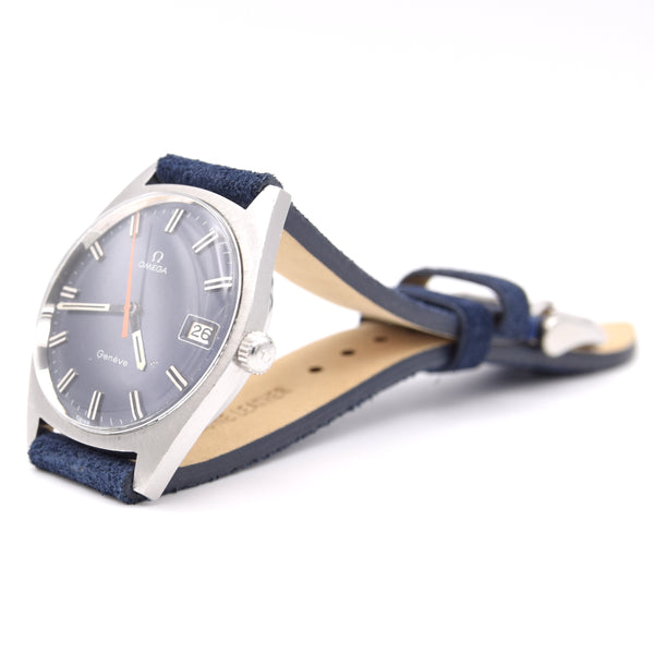 1969 Omega Geneve Date Model 136.041 Manual Wind with Metallic Blue Dial