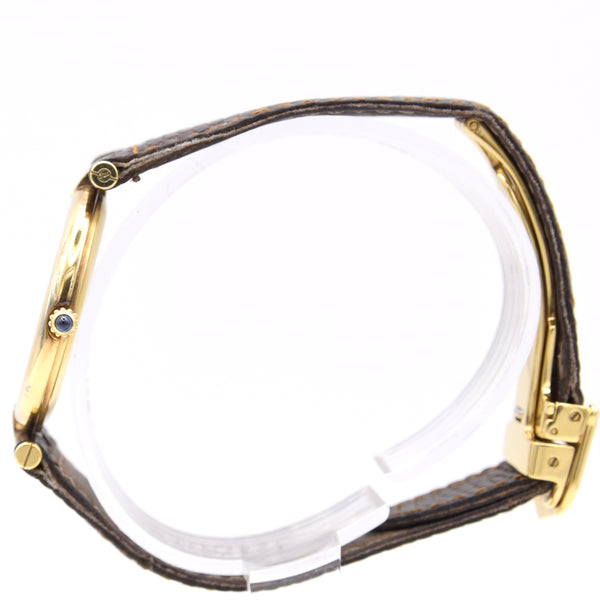 (Reserved)1990s Cartier 'Must de' Ronde Vendôme with tri-colour Dial in 925 Silver Gilt Vermeil Case with DP Buckle