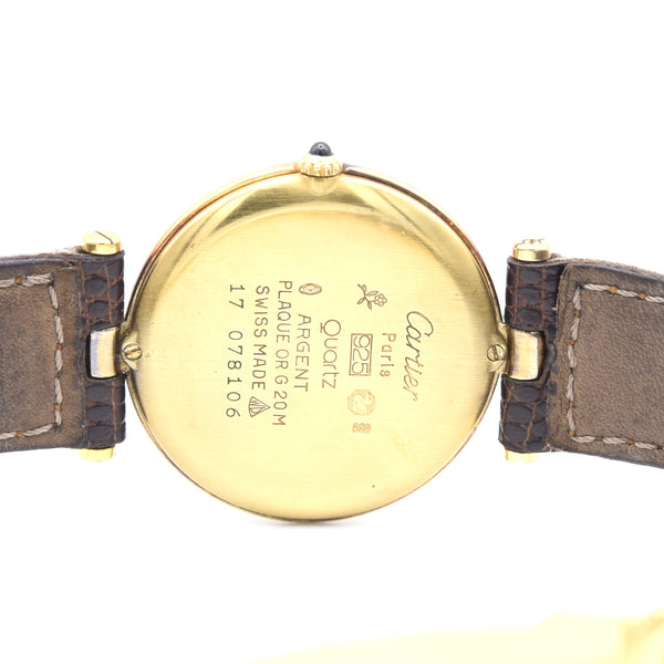 (Reserved)1990s Cartier 'Must de' Ronde Vendôme with tri-colour Dial in 925 Silver Gilt Vermeil Case with DP Buckle