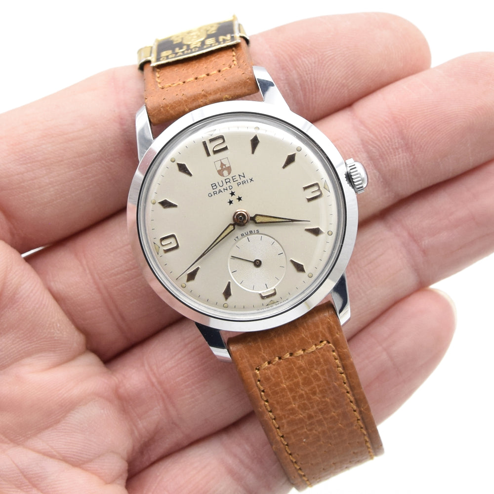 1950s Stunning Buren Grand Prix swiss unused - new old stock wristwatch with strap and tags