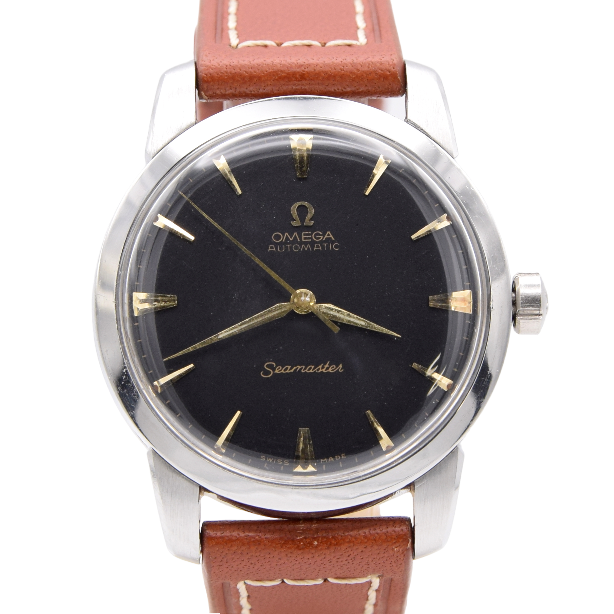 1958 Large & rare 36mm Omega Seamaster Automatic Wristwatch Model 2857/2856 Black Dial