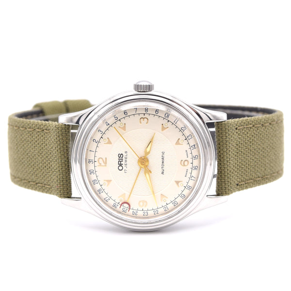 1990s Classic Oris Pointer Date Automatic in Stainless Steel Model 7403-40B with Box