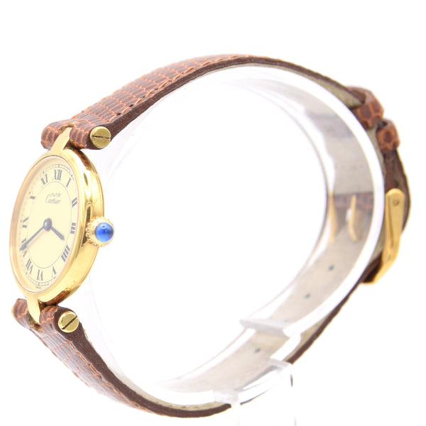 1993 Ladies Cartier 'Must de' Ronde Vendôme with Ivory Roman Numeral Dial in 925 Silver Gilt Box and papers