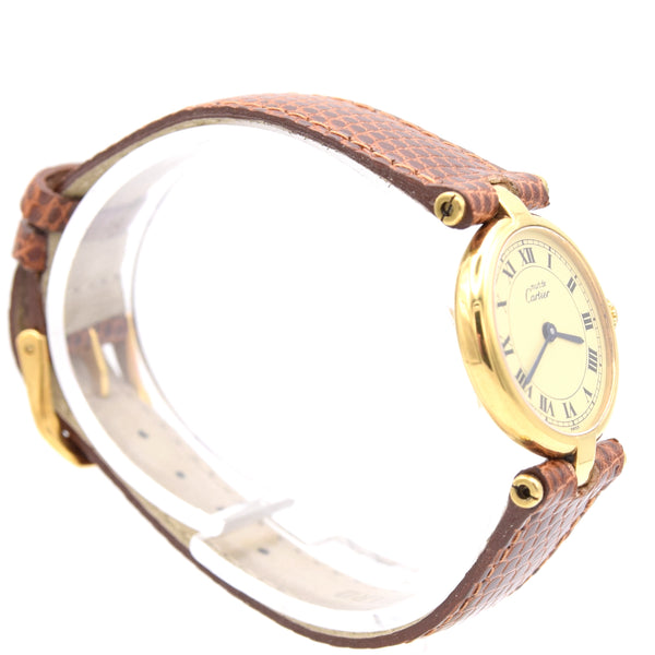 1993 Ladies Cartier 'Must de' Ronde Vendôme with Ivory Roman Numeral Dial in 925 Silver Gilt Box and papers