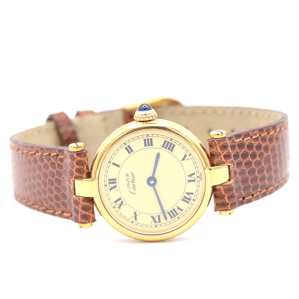 1993 Ladies Cartier 'Must de' Ronde Vendôme with Ivory Roman Numeral Dial in 925 Silver Gilt Box and papers