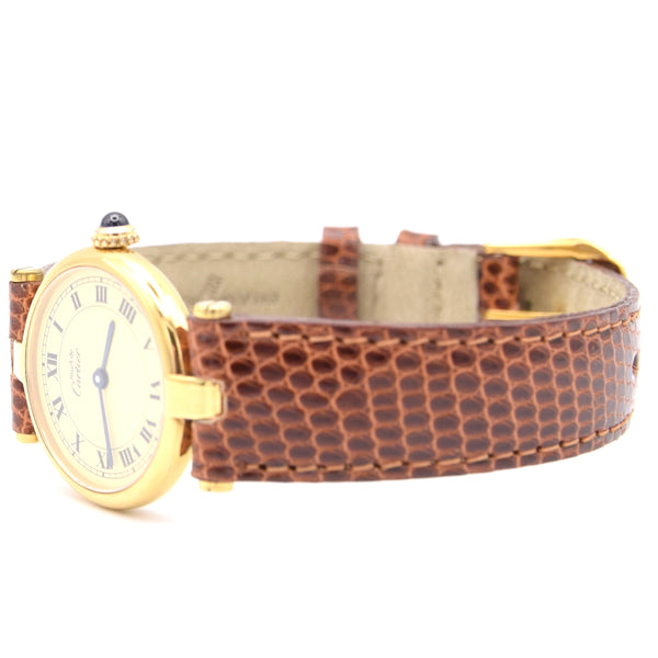 1993 Ladies Cartier 'Must de' Ronde Vendôme with Ivory Roman Numeral Dial in 925 Silver Gilt Box and papers