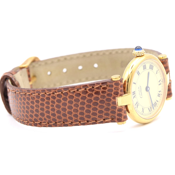 1993 Ladies Cartier 'Must de' Ronde Vendôme with Ivory Roman Numeral Dial in 925 Silver Gilt Box and papers