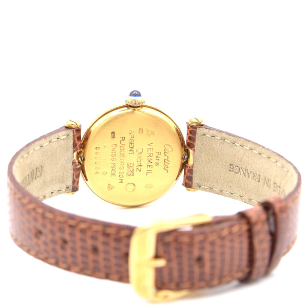 1993 Ladies Cartier 'Must de' Ronde Vendôme with Ivory Roman Numeral Dial in 925 Silver Gilt Box and papers