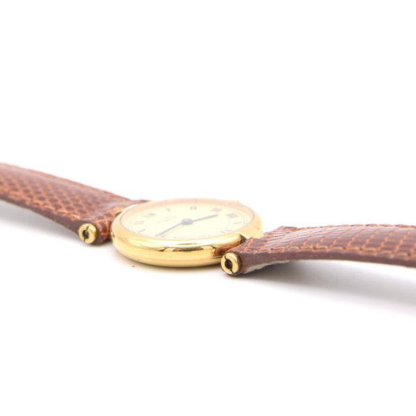 1993 Ladies Cartier 'Must de' Ronde Vendôme with Ivory Roman Numeral Dial in 925 Silver Gilt Box and papers