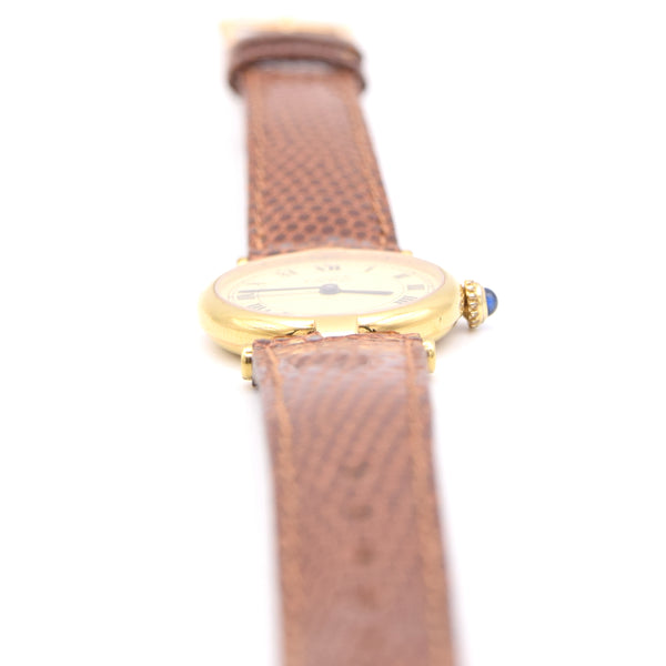 1993 Ladies Cartier 'Must de' Ronde Vendôme with Ivory Roman Numeral Dial in 925 Silver Gilt Box and papers