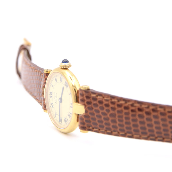 1993 Ladies Cartier 'Must de' Ronde Vendôme with Ivory Roman Numeral Dial in 925 Silver Gilt Box and papers