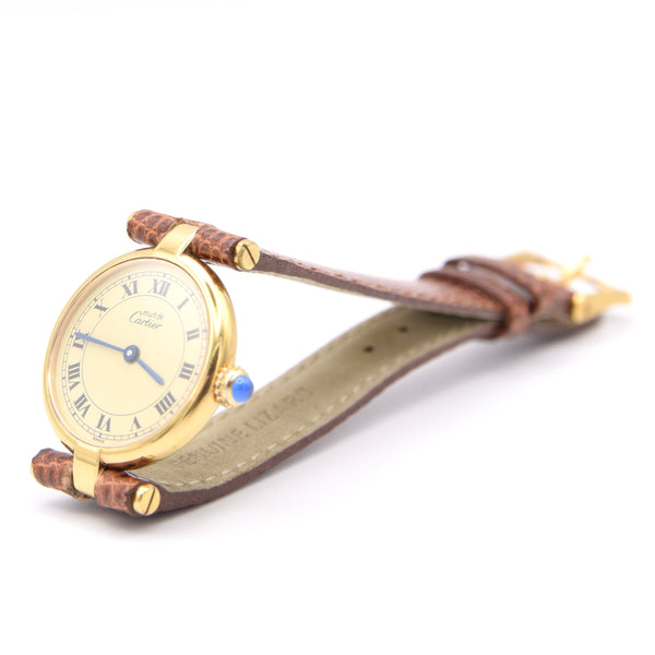 1993 Ladies Cartier 'Must de' Ronde Vendôme with Ivory Roman Numeral Dial in 925 Silver Gilt Box and papers