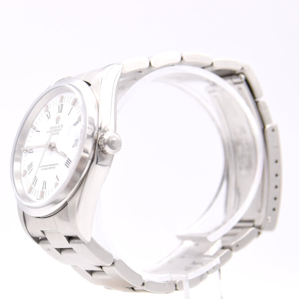 2000 Rolex Oyster Perpetual Date with white Roman Dial in Stainless Steel Model 15200 with Box and Papers Dated 1990