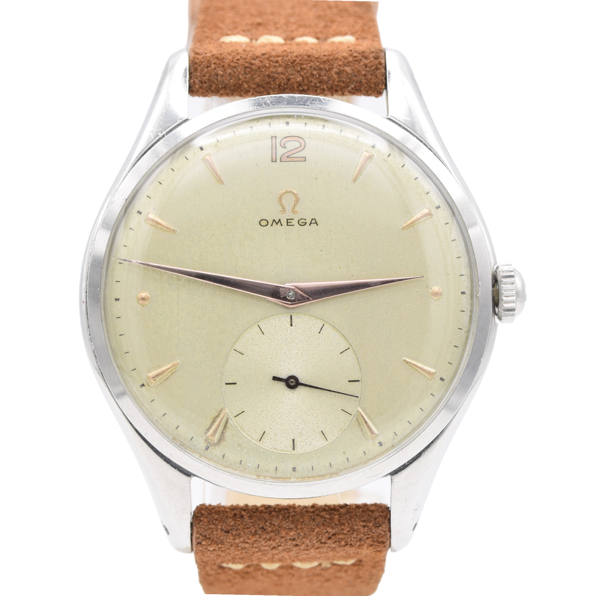 1950 Omega large Jumbo watch with Mixed Arabic Dial and Sub Seconds Model 2505 in Stainless Steel