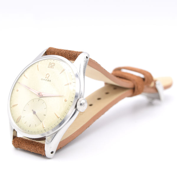 1950 Omega large Jumbo watch with Mixed Arabic Dial and Sub Seconds Model 2505 in Stainless Steel