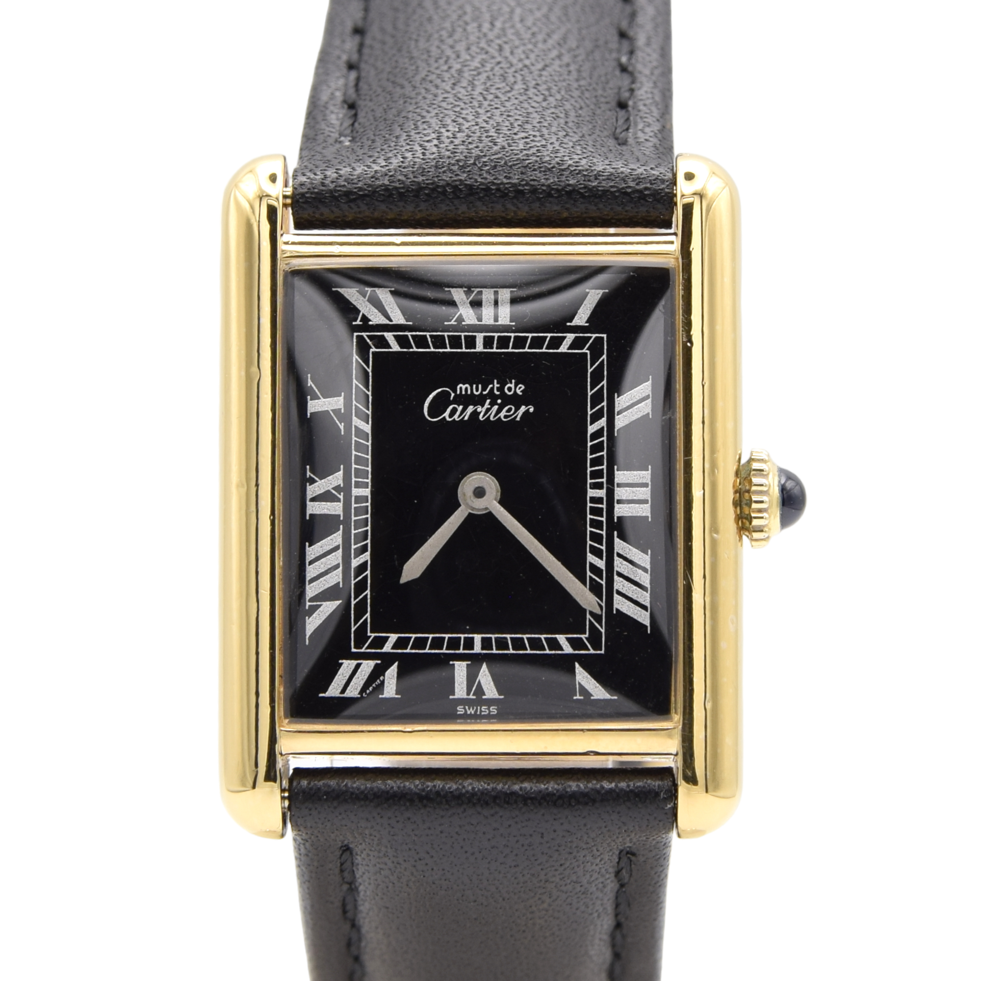 1983 Cartier Tank Mechanical Manual Wind with original black roman numeral Dial in 925 case with box and papers