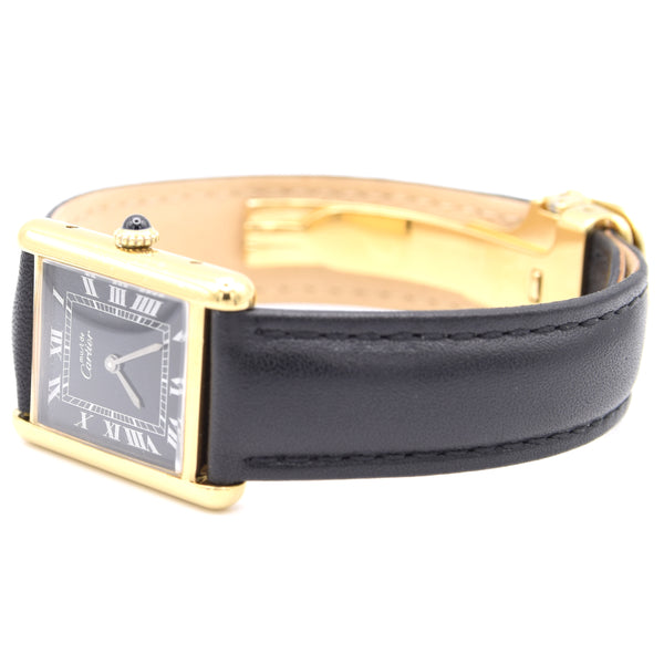 1983 Cartier Tank Mechanical Manual Wind with original black roman numeral Dial in 925 case with box and papers