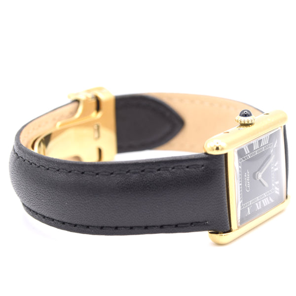 1983 Cartier Tank Mechanical Manual Wind with original black roman numeral Dial in 925 case with box and papers