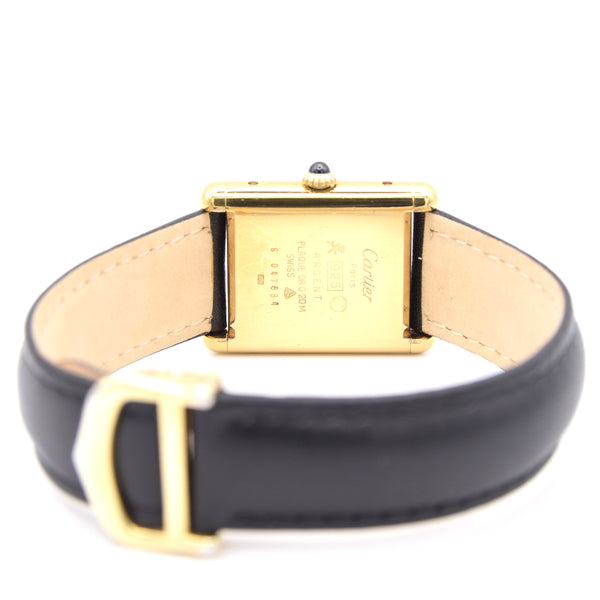 1983 Cartier Tank Mechanical Manual Wind with original black roman numeral Dial in 925 case with box and papers