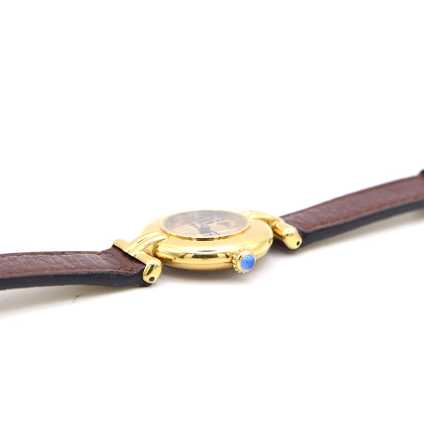 Ladies Cartier 'Must de' Rivoli Vermeil with unusual Art Deco syle Dial in 925 Silver Gilt