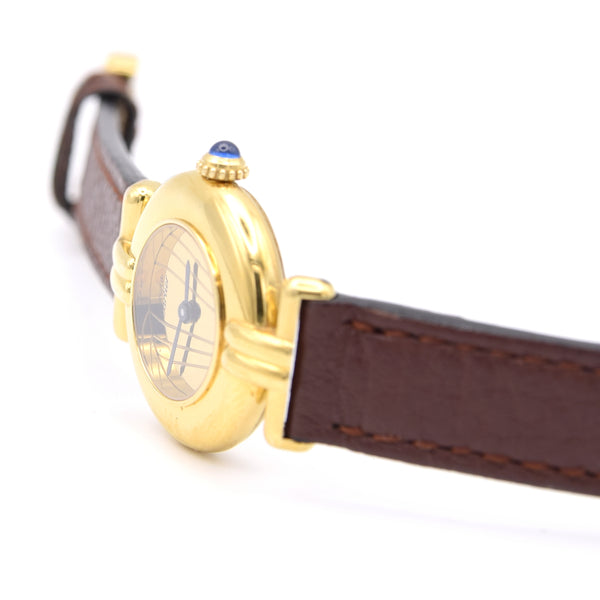 Ladies Cartier 'Must de' Rivoli Vermeil with unusual Art Deco syle Dial in 925 Silver Gilt