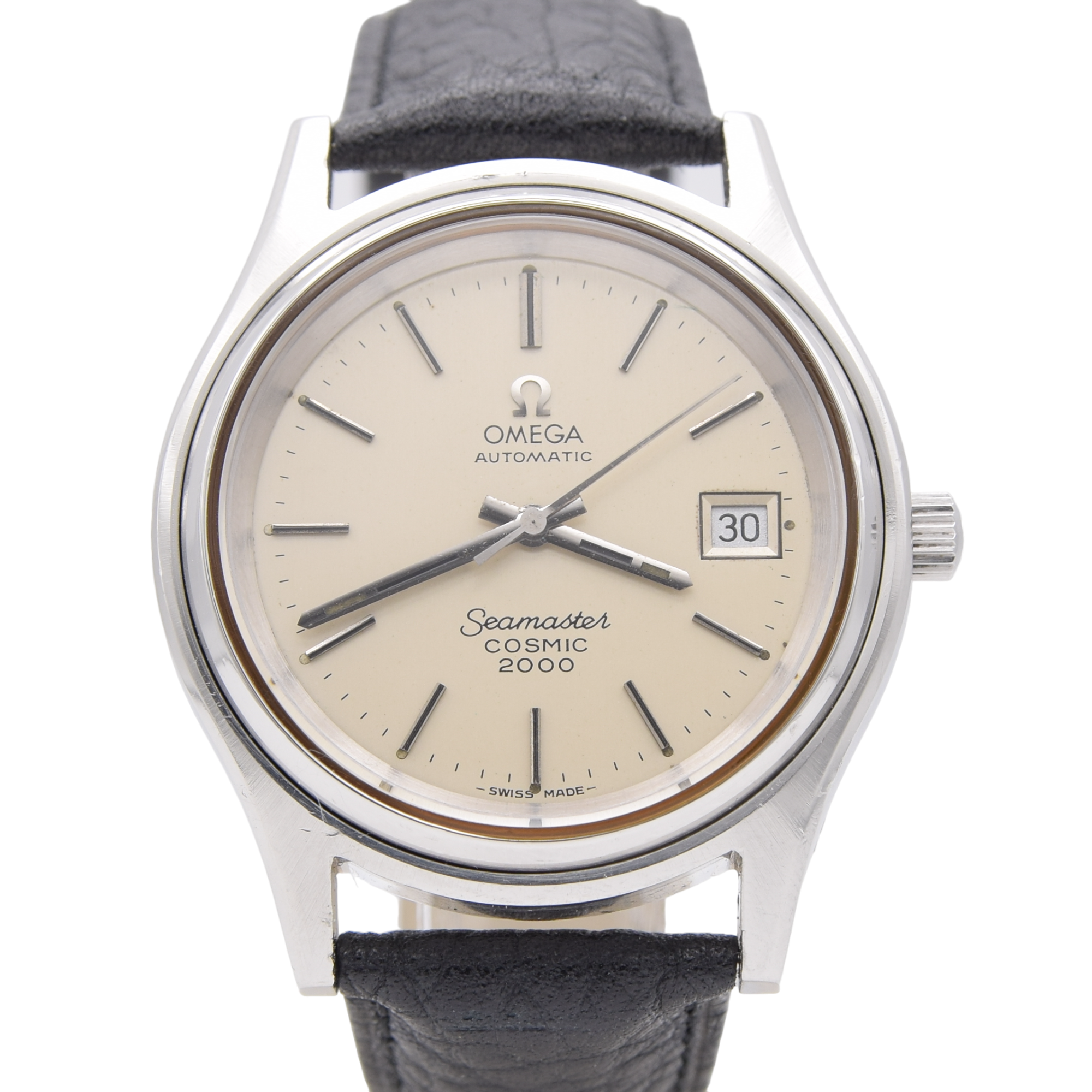 1973 Omega Large 38mm Seamaster Cosmic 2000 Automatic Date Model 166.128 with Silvered Dial