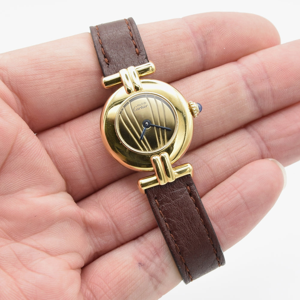 Ladies Cartier 'Must de' Rivoli Vermeil with unusual Art Deco syle Dial in 925 Silver Gilt