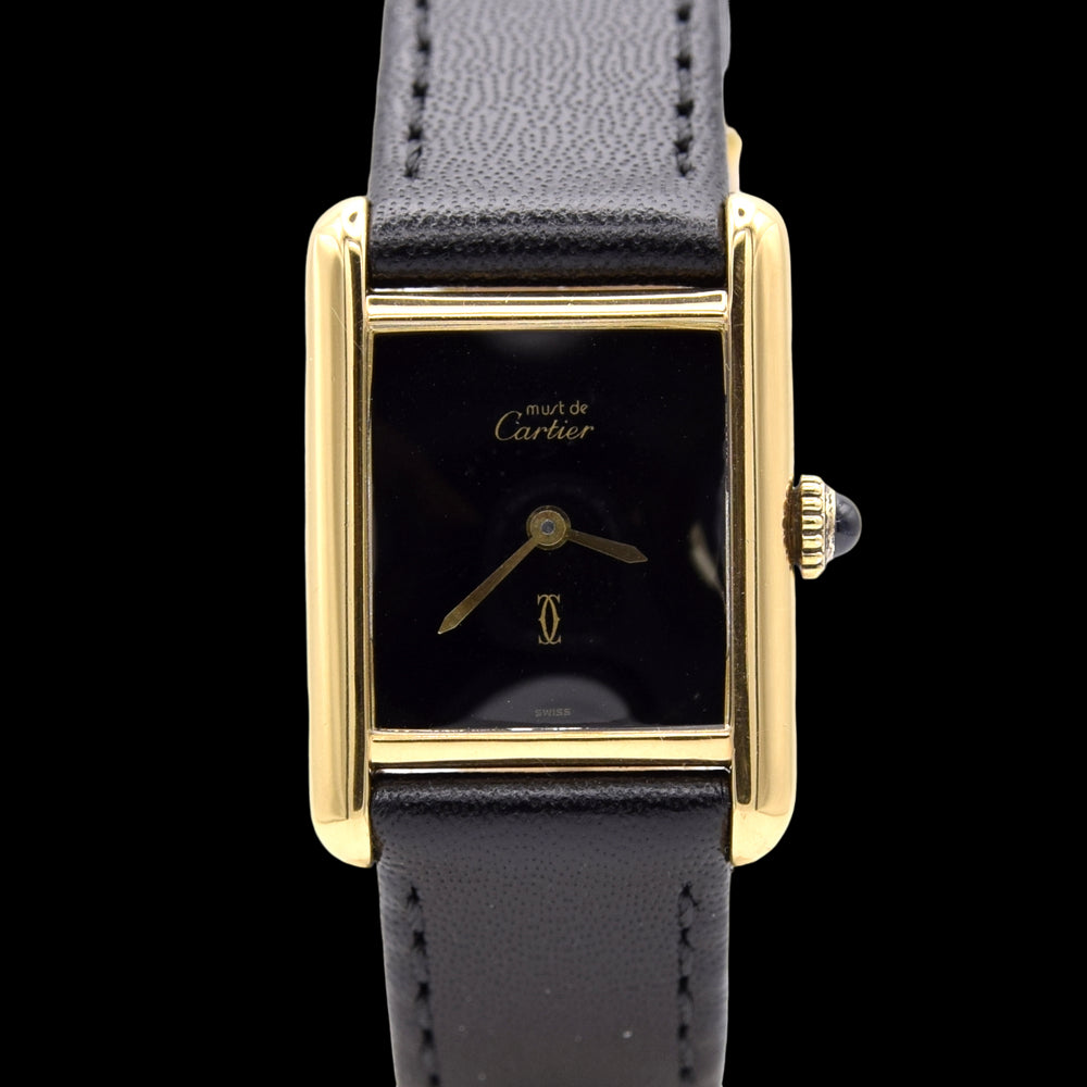 1970s Cartier Ladies Vintage Tank Mechanical Manual Wind watch  with Black Onyx-Type Dial