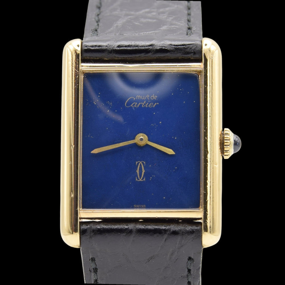 1970s Cartier Tank Mechanical Manual Wind with lapis lazuli type Dial in 925 case with box