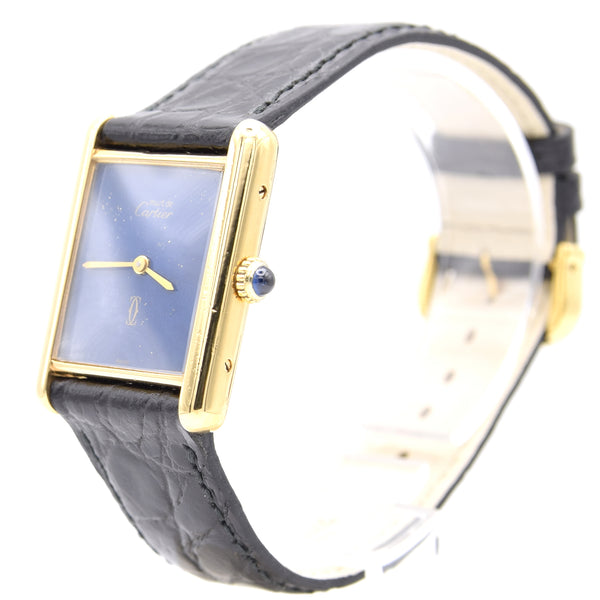 1970s Cartier Tank Mechanical Manual Wind with lapis lazuli type Dial in 925 case with box