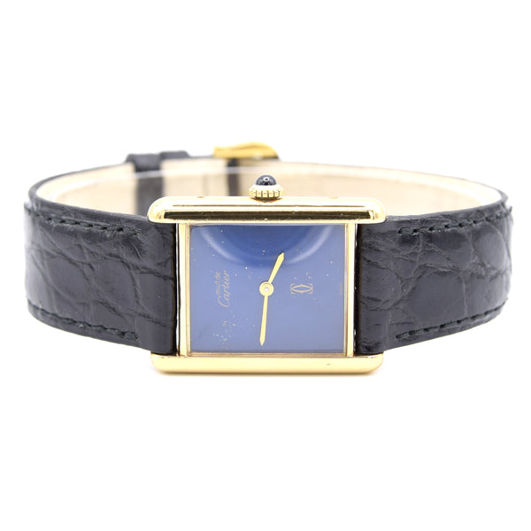 1970s Cartier Tank Mechanical Manual Wind with lapis lazuli type Dial in 925 case with box