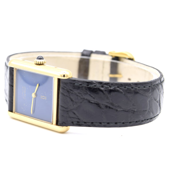 1970s Cartier Tank Mechanical Manual Wind with lapis lazuli type Dial in 925 case with box