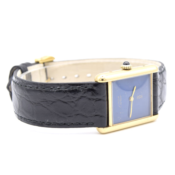 1970s Cartier Tank Mechanical Manual Wind with lapis lazuli type Dial in 925 case with box