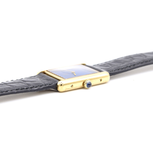 1970s Cartier Tank Mechanical Manual Wind with lapis lazuli type Dial in 925 case with box